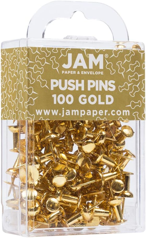 JAM PAPER Colorful Push Pins - Gold Pushpins - 100/Pack-DeskLoop Office