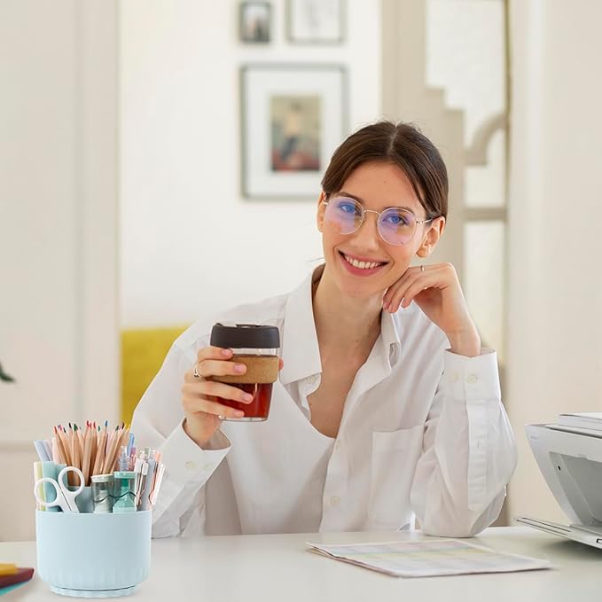 SKYDUE 360 Degree Rotating Desk Organizer, Dual-Purpose Pencil Pen Holder for Desk, Rotating Pencil Cup with 5 Slots, Office Supplies, Desk Decor for Office, School, Home-DeskLoop Office