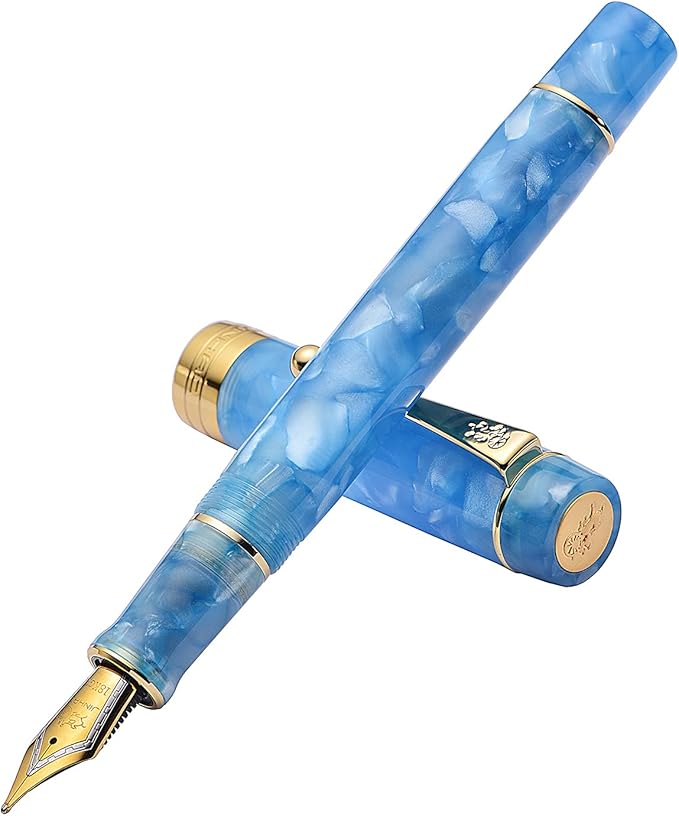 Jinhao 100 Fountain Pen Celluloid Classic Style, #6 Nib Smooth Writing Instrument with Refillable Converter and Pen Case Set-DeskLoop Office