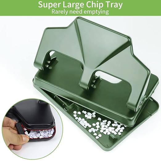 Heavy Duty 3 Hole Punch, 40-Sheet Heavy Duty Paper Punch, 50% Reduced Effort 3-Hole Punch, AFMAT Metal Hole Puncher 3 Ring, Three-Hole Paper Puncher w/Large Chip Tray for Classroom, Office, Green-DeskLoop Office