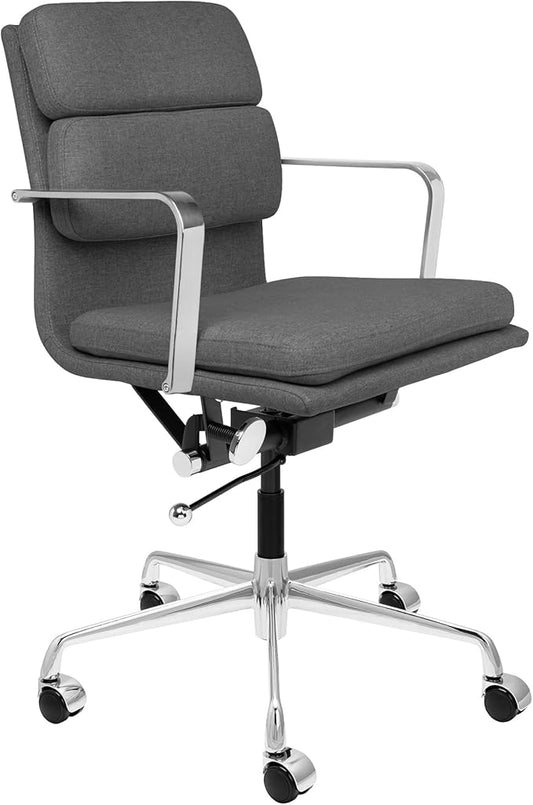 Laura Davidson Furniture SOHO II Padded Management Office Chair - Mid Back Desk Chair with Arm Rest, Swivel & Cushion Availability, Made of Poly-Cotton Fabric, Charcoal Fabric, Computer Chair-DeskLoop Office