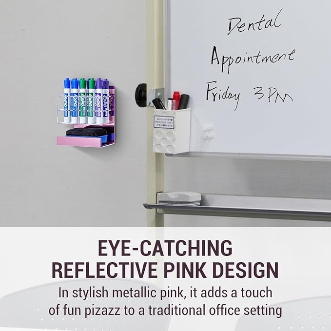 MyGift Dry Erase Marker Holder 10 Slots Whiteboard Marker Holder For Wall Dry Erase Eraser Holder Wall Mount Rose Pink-DeskLoop Office