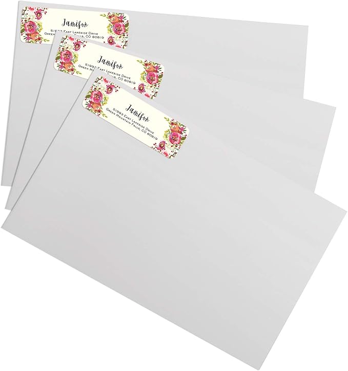 Vibrant Floral and Ivory Rolled Address Labels/Roll of 500 Personalized Address Labels/Designer Return Address Stickers in Elegant Plastic Dispenser-DeskLoop Office