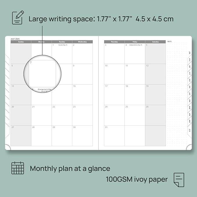 POPRUN Planner 2025-2026 (Large - 8.5'' x 10.5'') Academic Weekly Calendar (July 2025 - June 2026) with Hourly Time Slots, Monthly Tabs, 100GSM Thick Papers, Leather Soft Cover - Grey-DeskLoop Office