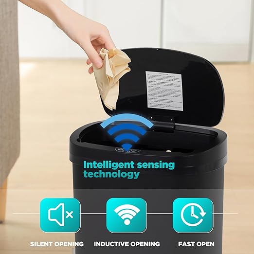 PayLessHere 13 Gallon Trash Can Kitchen Trash Can Automatic Garbage Can with Lid Touch Free High-Capacity Motion Sensor for Kitchen Bedroom Bathroom Office Wateproof Trash Bin (2, Black)-DeskLoop Office