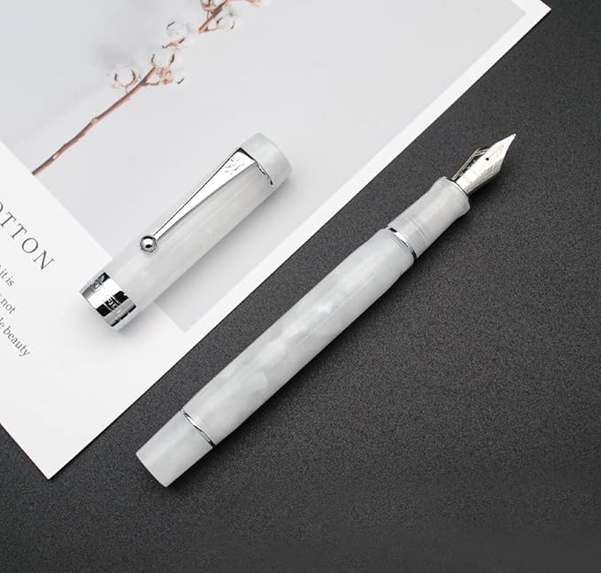JINHAO 100 Fountain Pen with Ink Converter (Medium Nib 0.7mm, Snow White with Silver Clip)-DeskLoop Office