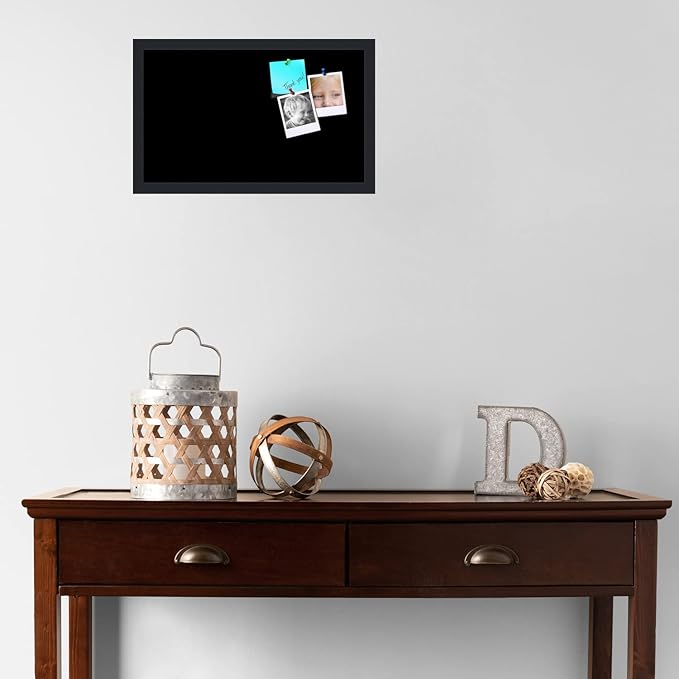 PinPix 20x12 Inch Cork Bulletin Board. This Decorative Framed Pin Board Comes with Solid Black Design and a Satin Black Frame. Ideal for Home Office Decor or Message Board (PinPix-622)-DeskLoop Office