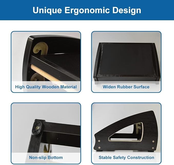 StrongTek Ergonomic Under Desk Footrest, 3 Adjustable Heights Wooden Office Footrest, Large Anti-Slip Surface, Improves Posture and Blood Circulation, up to 400lbs (Black)-DeskLoop Office