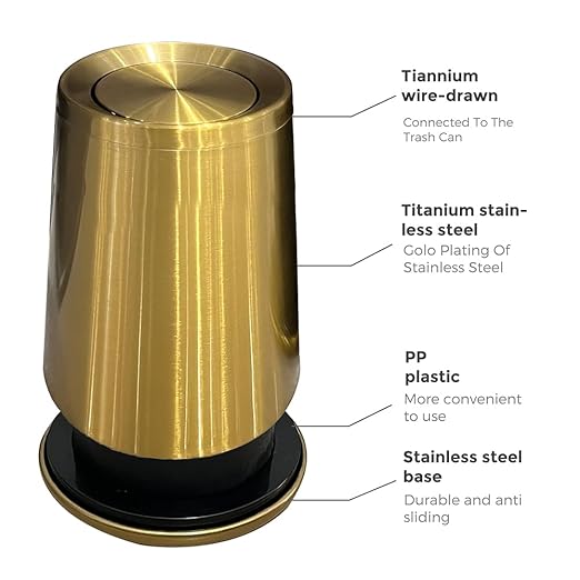 10 L/3 Gallen,Gold Small Trash Can for Bathroom,Brushed Stainless Steel Garbage Can with Flipping Lid,for Bathroom,Living Room,Bedroom,Hotel,Conference Room(Gold)-DeskLoop Office