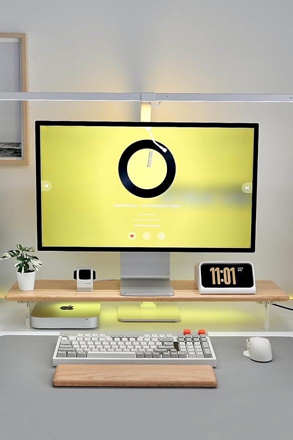 Bamboo Monitor Stand Riser with RGB Lights,31.5 Inches Desktop Shelf with Acrylic Legs Supports for Desk, PC Computer Monitor, Laptops, Printer, Speakers (Natural)-DeskLoop Office