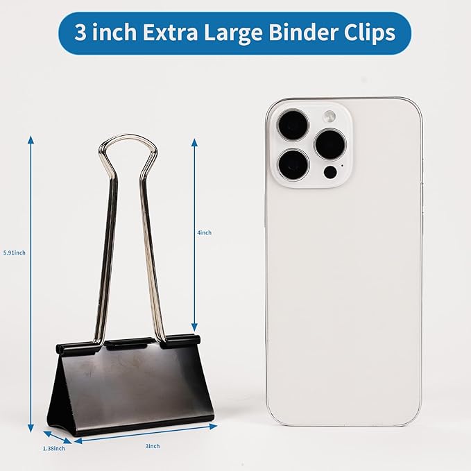 Jumbo Binder Clips 3 Inch - Extra Large Binder Clips 24 Pack, Heavy Duty Office Binder Clips for Paper, Documents, School & Office Supplies (24, 3 inch)-DeskLoop Office