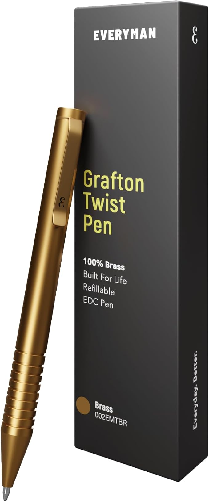 Everyman Brass Grafton Mini Twist EDC Pen with Refillable, Pocket-Size Metal Body, Luxury Mini EDC Ink Pen, Cartridge Compatible Design, Ideal Gift for Office, Business, Executive-DeskLoop Office