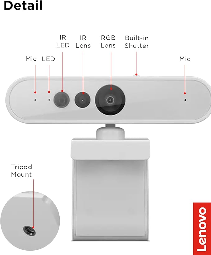 Lenovo HD 1080p Webcam (510 FHD) - Monitor Camera with 4X Digital Zoom, 95° Wide Angle, 360° Rotation Pan & Tilt - Desktop Cam with Dual Microphones & Windows Hello for Livestreaming & Conferences-DeskLoop Office