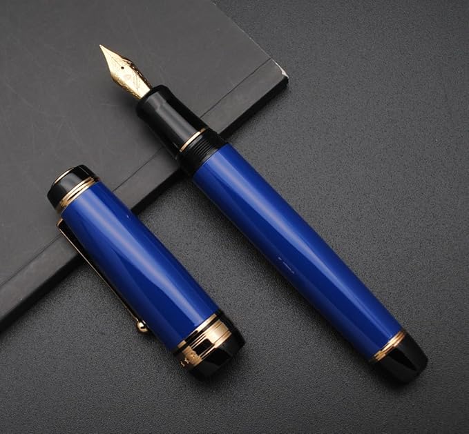 Metal Big Fountain Pen Set Medium Nib 0.7mm, Includes Ink Refill Converter, 5 Ink Cartridges & Gift Box (Medium Nib 0.7mm, Blue)-DeskLoop Office