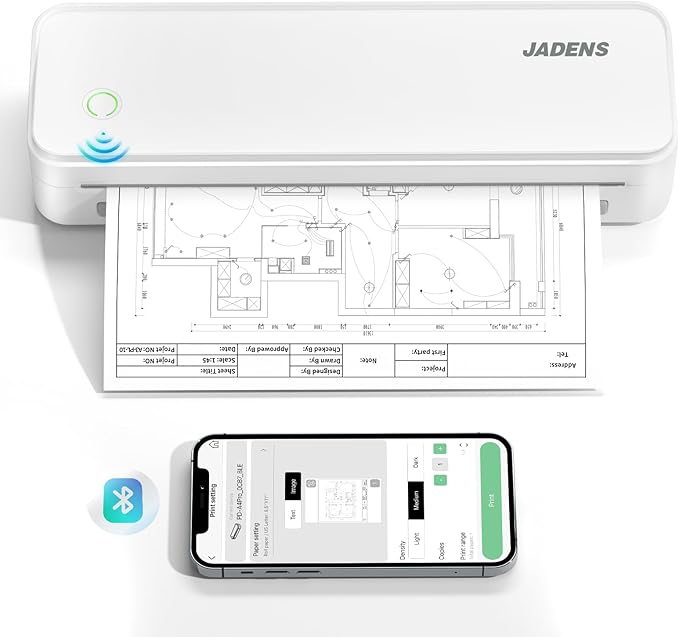 JADENS Portable Printers Wireless for Travel, Thermal Inkless Printer, Support 8.5" X 11" Thermal Paper, Compatible with iOS, Android & Laptop-DeskLoop Office