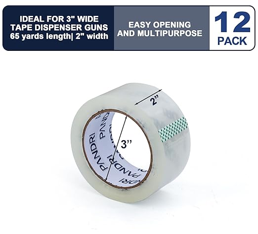 PANDRI Packing Tape, 12 Rolls Heavy Duty Clear Packaging Tape for Shipping Packaging Moving Sealing, 2 inches Wide, 65 Yards Per Roll, Total 780 Yards-DeskLoop Office