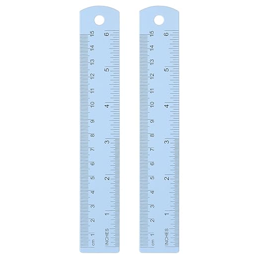 HARFINGTON 2pcs Metal Straight Ruler 15cm Metric SAE Aluminum Alloy Measuring Rulers Scale Tool with Hole for Measure Study Reading Classroom Office, Light Blue-DeskLoop Office