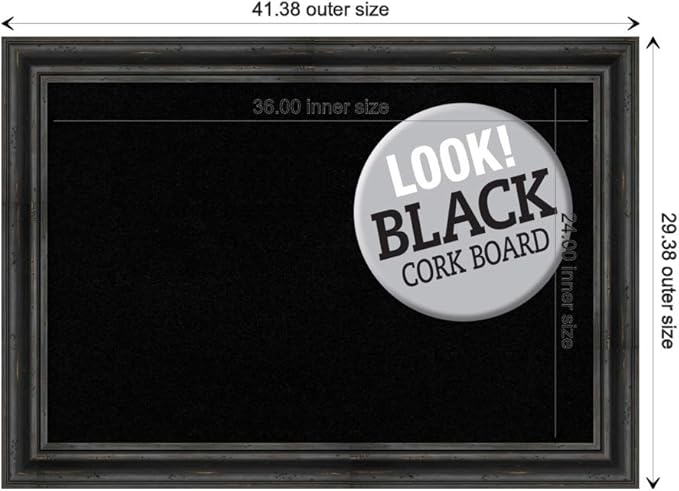 Amanti Art Black Cork Board (41 x 29 in.), Rustic Pine Black Wood Frame - Bulletin Board, Organization Board, Pin Board - Large-DeskLoop Office