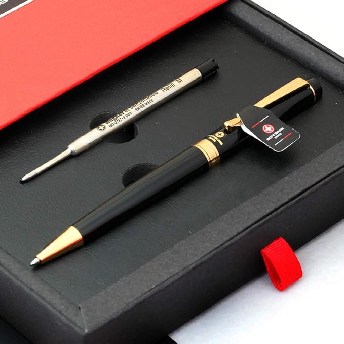 Free Engraving Swiss Expert Roller Ballpen, Ballpoint pen, Refillable Pens, Retractable Medium Refill Pen Black Ink, Personalized Gifts for Men and Women, Classy Gift Box-DeskLoop Office
