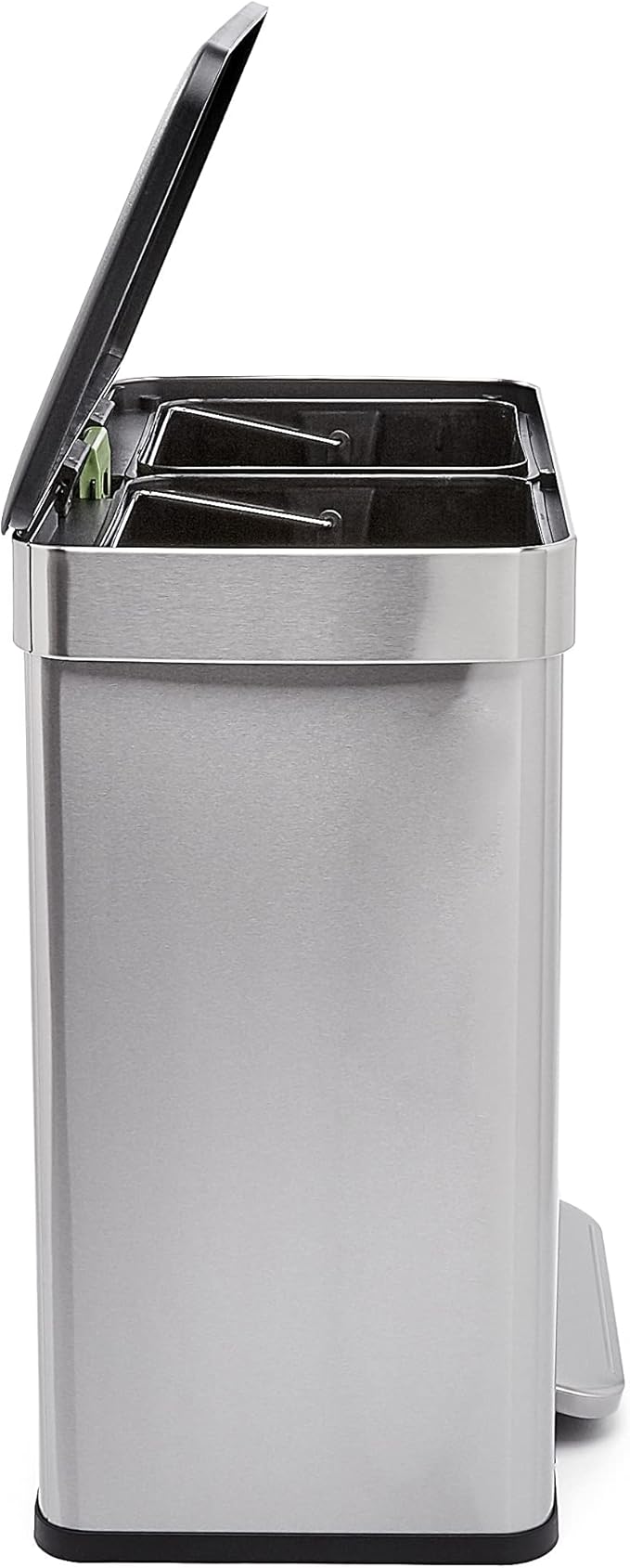 Amazon Basics Dual Compartment Recycling Trash Can with Soft-Close Lid and Removable Liner Buckets, 60 Liters, Rectangular, Grey, Silver-DeskLoop Office