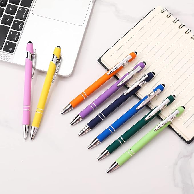 Ballpoint Pen with Stylus Tip, Soft Touch Click Pen, 2 in 1 Metal Pens, Medium Point(Black refills - 20 pcs)…-DeskLoop Office