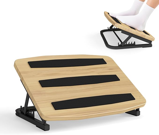 Foot Rest for Under Desk at Work, Ergonomic Wooden Desk Foot Rest with 7 Adjustable Angles, Anti-Slip Footrest Comfortable Foot Stools for Office Leg Rest, No Assembly-DeskLoop Office