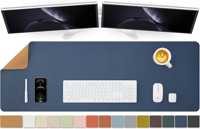 Large Cork Desk Mat - 47.2"x 17" Desk Pad for Office and Home - Ideal for Large Mouse Pad and Desk Mats on Top of Desks(Dark Blue)-DeskLoop Office