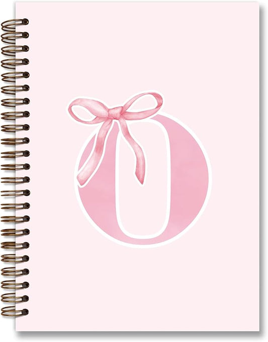 Coquette Trendy Preppy Pink Bow Spiral Notebook,Initial O Journal Personalized Teen Girl Gifts,Monogrammed Gifts for Women Teen Girl,College Ruled Hardcover Spiral Notebook 5.5 x 8.3-DeskLoop Office