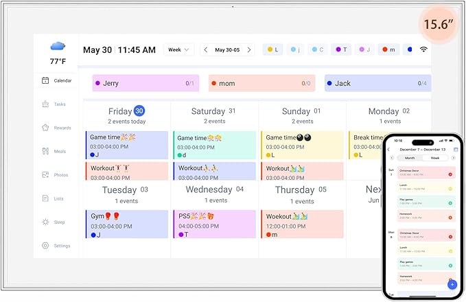 15.6 inch Digital Calendar Touchscreen, Wall Planner, IPS FHD,Smart Family Schedules, Chore Chart, Wall Organizer for Multi-Child Homes - Built-in Digital Picture Frames Function-DeskLoop Office