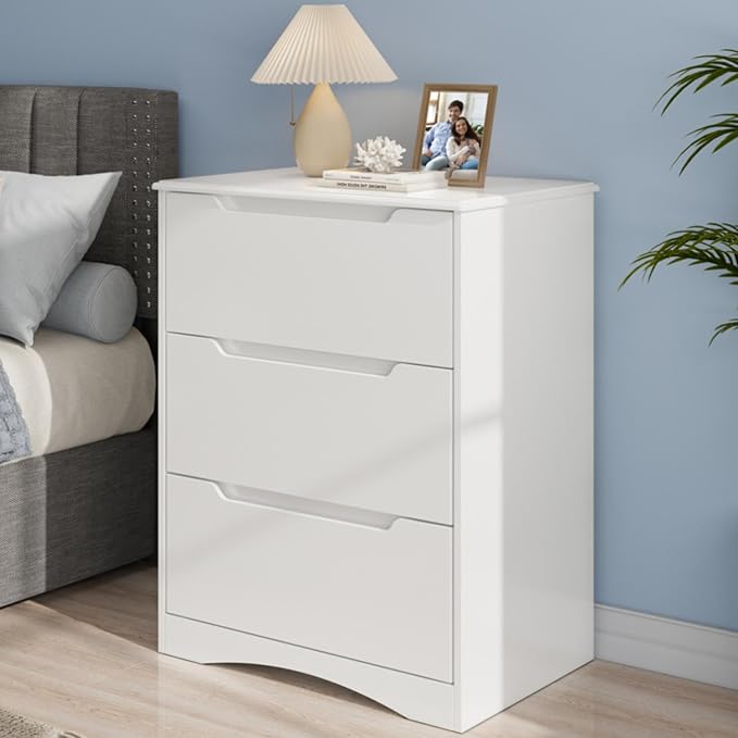 Gizoon 3 Drawers Chest, Bedroom Drawer Dresser with Large Storage Capacity, Embedded Handle, and Sturdy Anti-Tripping Device, Modern Design Cabinet for Hallway, Office, Living Room (White)-DeskLoop Office
