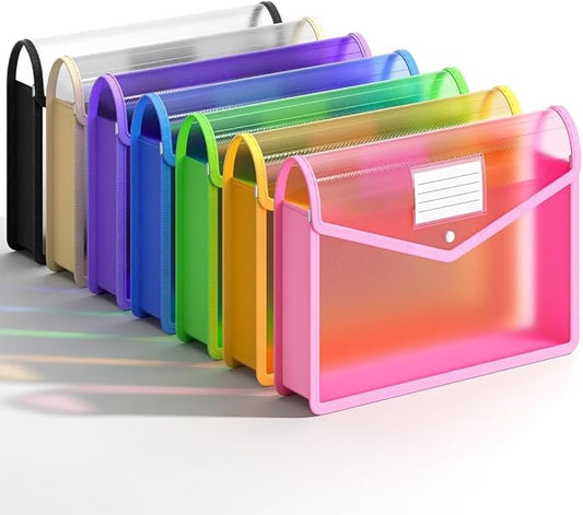 7 Pack B4 Plastic File Folders, Waterproof Transparent Expandable File Folder, Expanding File Folder Plastic File Folders, Portable Large Capacity B4 File Wallet for Office/Business/School-DeskLoop Office