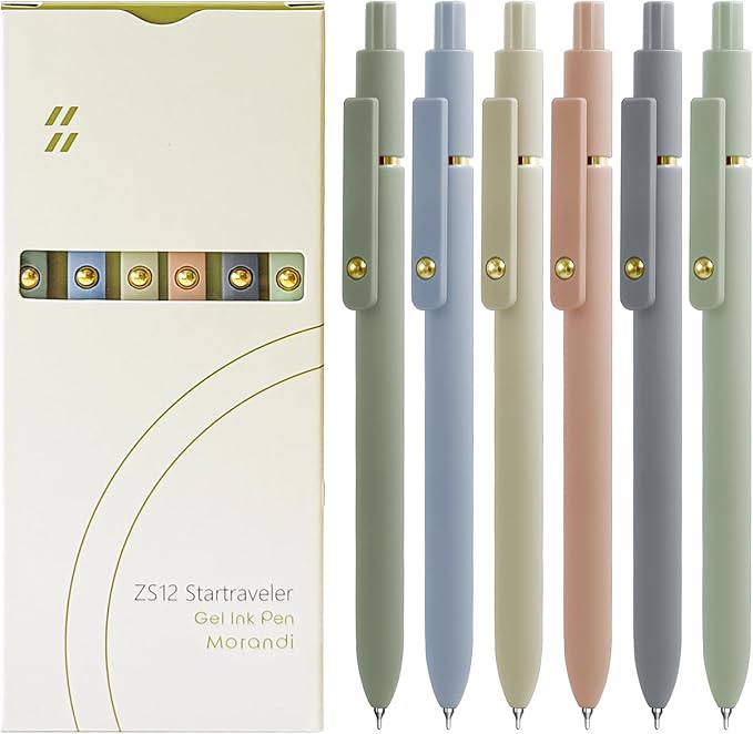 Gel Pens, 6 Pcs Black Ink Pens for Women, 0.5mm Fine Point Smooth Writing Pens, High-End Series Retractable Pens for Journaling Note Taking (6 Pcs Gold Morandi)-DeskLoop Office