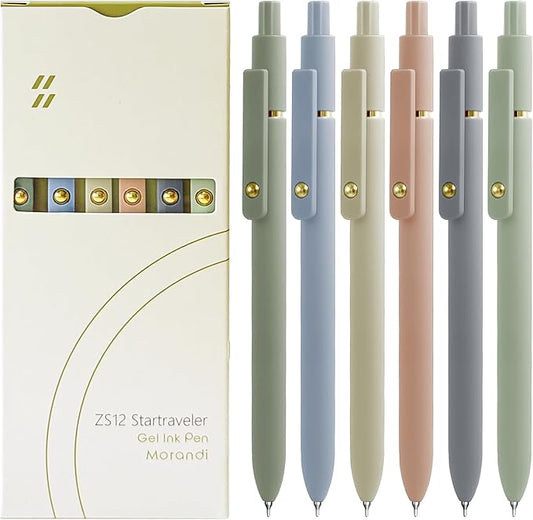 Gel Pens, 6 Pcs Black Ink Pens for Women, 0.5mm Fine Point Smooth Writing Pens, High-End Series Retractable Pens for Journaling Note Taking (6 Pcs Gold Morandi)-DeskLoop Office