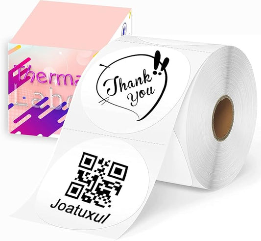 3 Inch White Round Thermal Sticker Labels, Self-Adhesive Circle Direct Thermal Printer Labels, DIY Design, QR Code, Name Tag, Brand Label,Gift Label (White 500 PCS/1 Roll)-DeskLoop Office