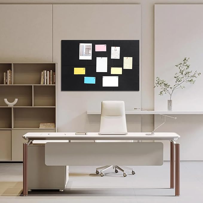 Large Cork Board 36" x 24", 6 Pack Felt Wall Tiles with 30 Pcs Pushpins, Bulletin Board with Removable Self-Adhesive Strips, Pin Boards Cork Boards for Walls Office Home Classroom Decor-Black-DeskLoop Office
