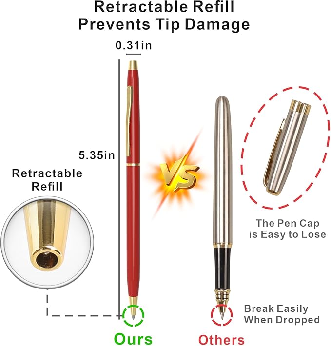 Cambond Ballpoint Pens Red Pens - Metal Black Ink 1.0 mm Medium Point Retractable Nice Pens Smooth Writing Pen for Journaling Men Women Police Uniform Office Business, 10 Pack (Red)-DeskLoop Office