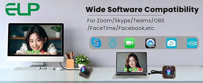 ELP 5MP Global Shutter 50fps USB Camera - Wide Angle Webcam for Live Streaming (100 No Distortion Lens)-DeskLoop Office