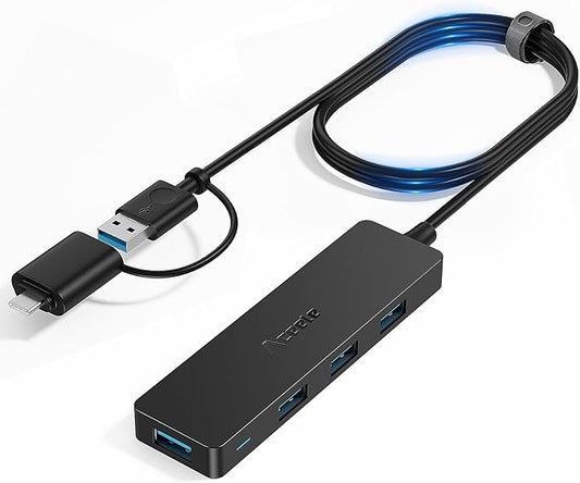 Aceele USB C/A Hub for Laptop, Ultra Slim USB Splitter 4 Port USB 3.0 Data Hub, Multi USB Port Expander with 4Ft Long Extension Cable for Desktop Mini PC,MacBook Air/Pro, iMac, PS5, Flash Drive-DeskLoop Office