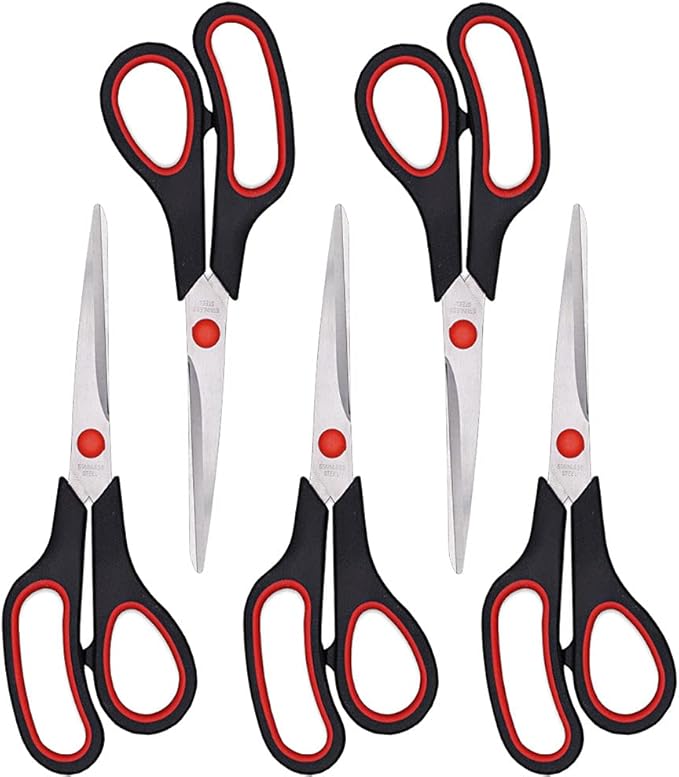 Scissors, Multipurpose office Scissors,8.5 Inch Ultra Sharp Shears, Comfort-Grip Handles Household scissors,Sturdy Sharp Craft Supplies - Pack of 5, Right/Left Hande-DeskLoop Office