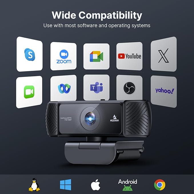 NexiGo 1080P 60FPS Webcam with Software Control and Microphone, AutoFocus, w/Privacy Cover, N680P Pro Computer Web Camera for Skype Zoom Teams, Mac PC Laptop Desktop-DeskLoop Office