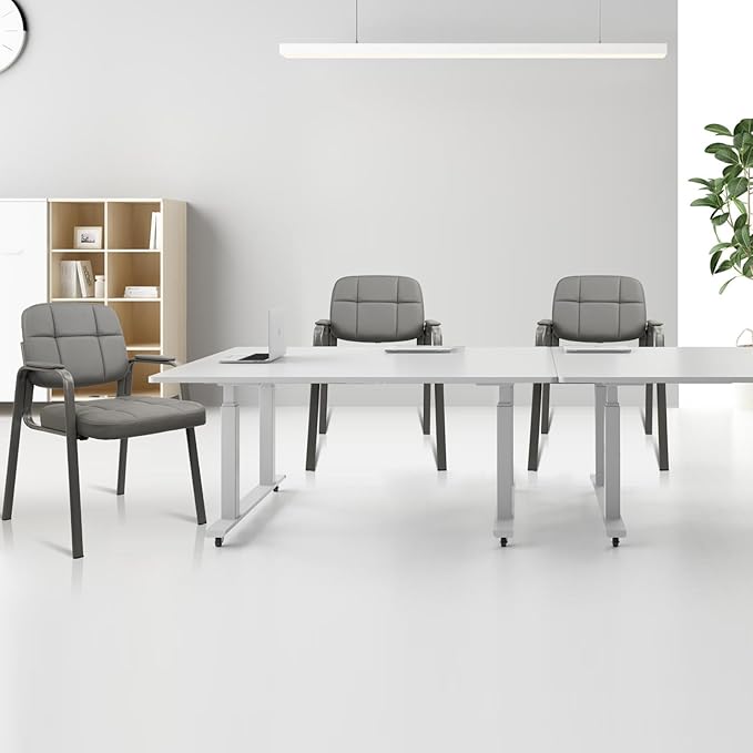 CLATINA Waiting Room Guest Chair with Bonded Leather Padded Arm Rest for Office Reception and Conference Desk (Grey 1 Pack)-DeskLoop Office