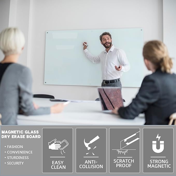 Glass Magnetic White Board - 72 x36 Inches Dry Erase Whiteboard for Wall, Frameless Wrting Board for Display, Large Wall Mounted Glass Board for School, Office and Home-DeskLoop Office
