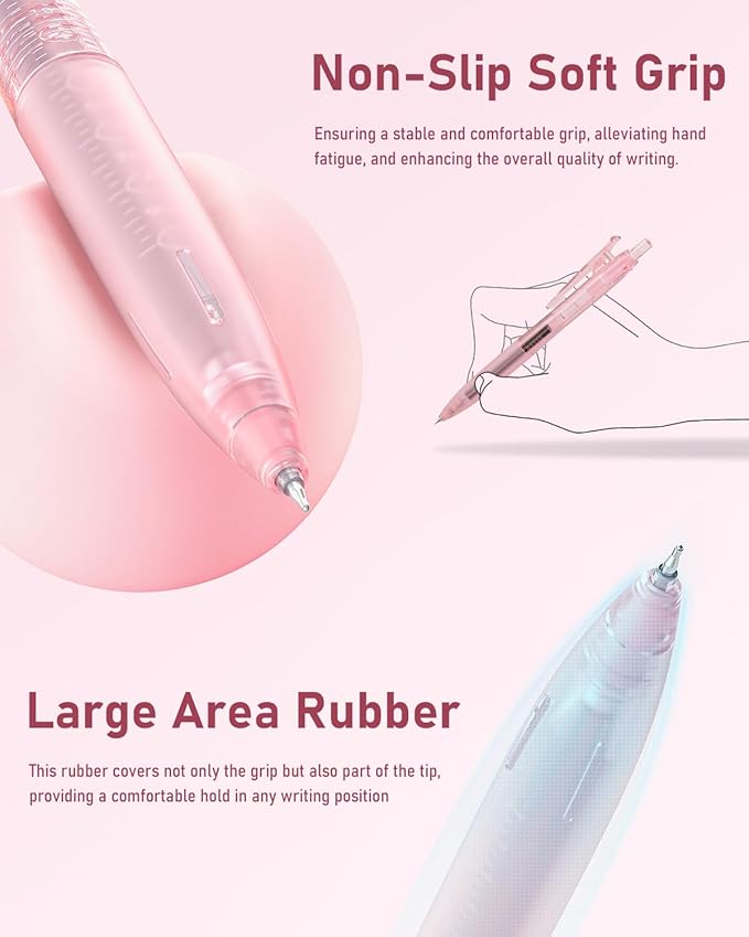 Four Candies 14Pack Pastel Gel Ink Pen Set,Cute Retractable 0.5mm Fine Point Pen,Note Taking Aesthetic Pens,12 Pack Black Ink Pens with 2Pack Highlighter, Smooth Writing Pens for School, Office (Pink)-DeskLoop Office