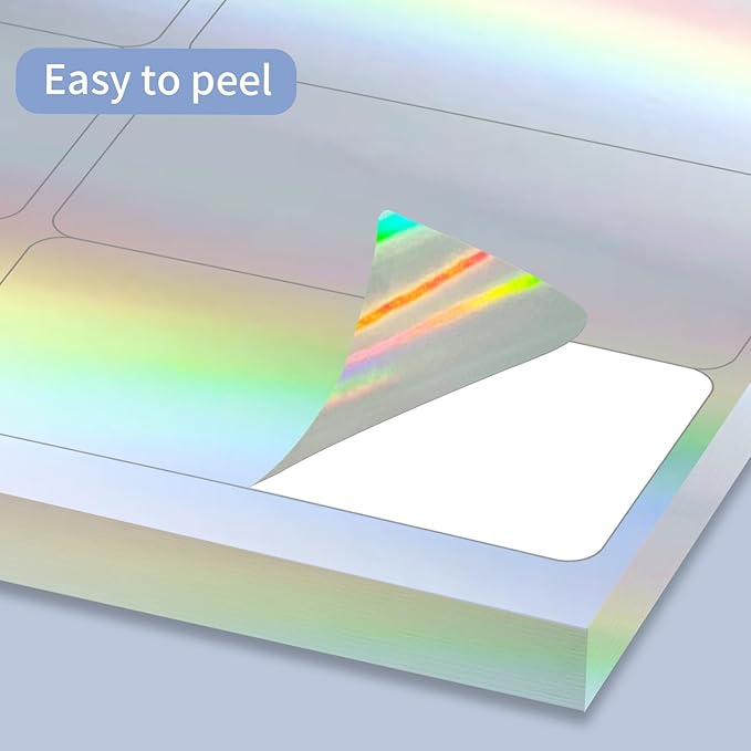 STARLIBOO 1" x 2-5/8" Address Labels- Holographic Color Stickers for Laser/Ink Jet Printer mailing Labels 8.5"×11"- Holographic Silver-DeskLoop Office