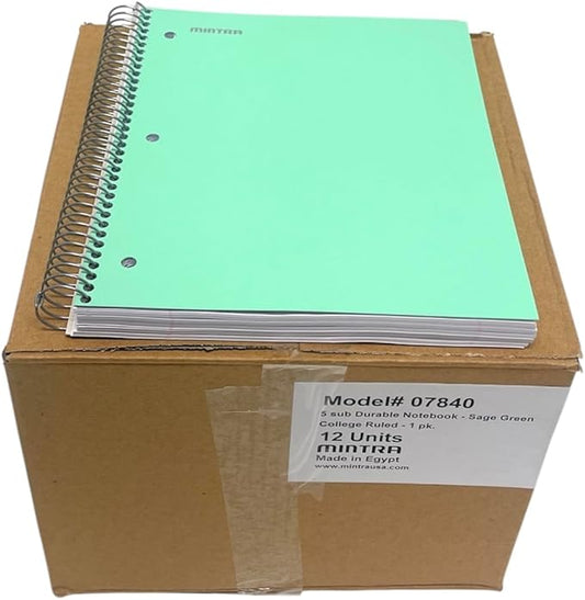 Mintra Office Durable Spiral Notebooks, 5 Subject (Sage Green, College Ruled 12pk)-DeskLoop Office