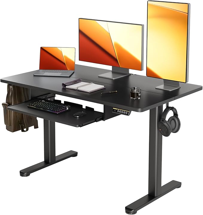 YDN Standing Desk with Keyboard Tray, 48 Inch Height Adjustable Desk with Cable Management, Black Stand Up Desks for Home and Office, 48inch Black-DeskLoop Office