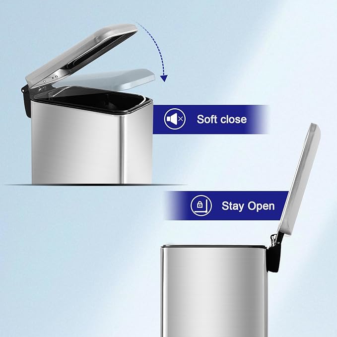 Bathroom Trash Can with Lid,5L/1.3 Gallon Trash Can with Removable Liner Bucket, Small Garbage can for Bathroom,Bedroom,Home Office,Silver-DeskLoop Office