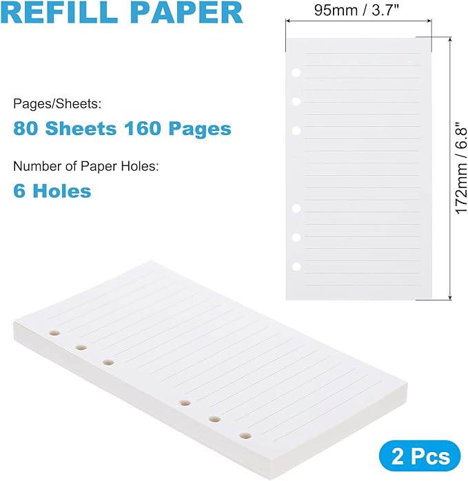 PATIKIL A6 Ruled Refills Inserts 6-Ring Binder Loose Leaf Planner Filler Paper Planner Inserts, 160 Sheets/320 Pages, Lined, White-DeskLoop Office