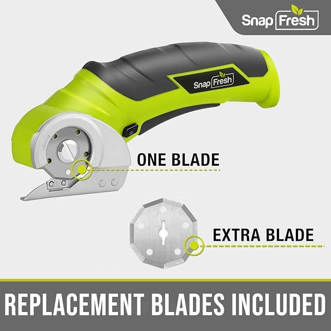 SnapFresh Cordless Electric Scissors, 4V Electric Mini Box Cutter, Carpet & Cardboard Cutter Tool with a Replacement Blade/Charger, Rotary Cutter for Cardboard Packages Leather Plastic (Green)-DeskLoop Office