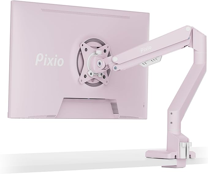 Pixio PS1S Wave Pink Single Monitor Arm Stand Desk Mount - Fits up to 32 inches Monitors and up to 19.8lbs. VESA Compatibility and Integrated Cable Management-DeskLoop Office